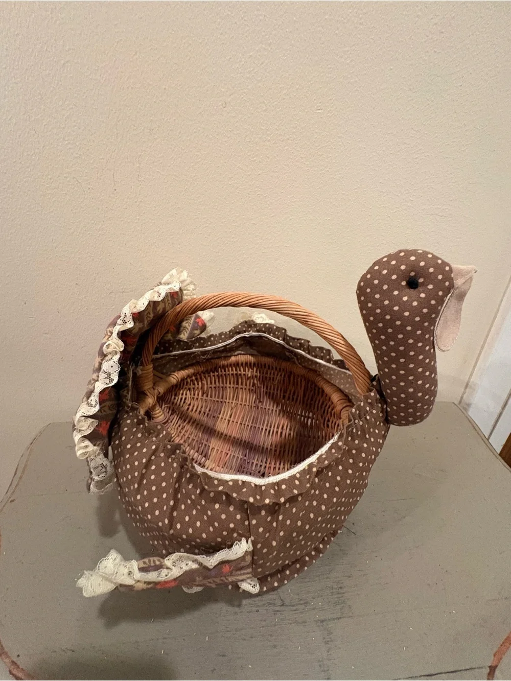 VTG Avon Cloth Thanksgiving Turkey Decor For A Round Basket